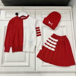 baby Dress suits kids Autumn Knit Set Size 100-160 CM 3pcs Contrast Colour patchwork design for sweaters skirts and knitted hats Oct05