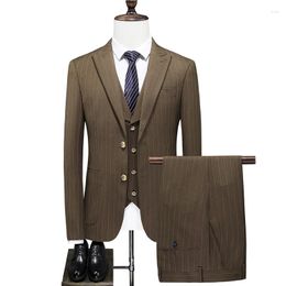 Men's Suits Black Khaki Wedding Business/Ceremony/Wedding 3 Piece Striped Tailored Fit Single Breasted Two-buttons 2023