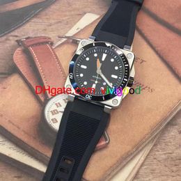 46mm New Casual BR Mens Watch Automatic Movement square Stainless Steel Case Sapphire Crystal Luminous dial rubber Strap241h