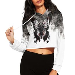 Women's Hoodies Sublimation Long Sleeve Casual Women Pullover Drop Shoulder Personalized Butterfly Tie Dye Print Cropped