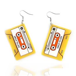 Dangle Chandelier Funny Yellow Acrylic Tape Earrings For Women Gilr Vintage Record Square Long Fashion Party Jewellery Gift Drop Deliver Dh7Ma