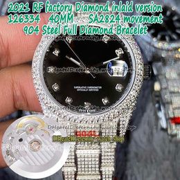 eternity 2021 RFF Diamond inlaid version 40 126334 126333 Black Dial SA2824 Automatic 126300 Mens Watch 904L Steel Iced Out Diamon217P