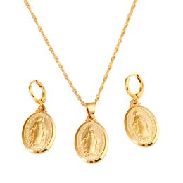 24K Gold Plated Catholic Christian Jewelry Mother Cameo Design Virgin Mary Pendant Necklace Jewelry2284