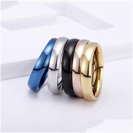Cluster Rings Classic Bevelled Smooth Men Width 4Mm Simple Stainless Steel Finger For Jewellery Gift 5 Colours Size 5-13 Drop Delivery Rin Dhtjy