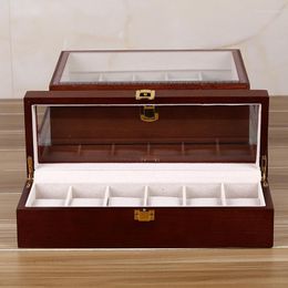 Watch Boxes Luxury Wooden Organizer Display Box 6 10 Grids Wood Holder Case Glass Top Locking Storage For Men Women Gifts