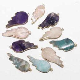 Pendant Necklaces Natural Stone Wing Shape Crystal Bag Edge Gilded Reiki Jewellery Making Fashion Accessories Wholesale 9P/Lot