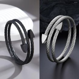 Bangle Fashion For Women Luxury Stainless Steel Braid Adjustable Bracelets Solid Color Mens Black Jewelry Exquisite Gift