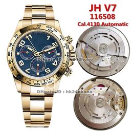 12 Styles High Quality JH V7 40mm Cal 4130 Automatic Chronograph Mens Watch 116508 Blue Dial 18K Yellow Gold Bracelet Gents Watche2396