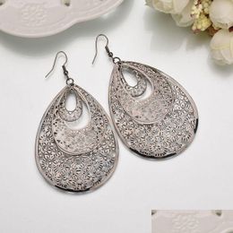 Dangle Chandelier New Exaggerated Metal Water Drop Earrings Atmospheric Disc Mti-Level Fashion Retro Round Boho Style Hollow Ladies De Dherq