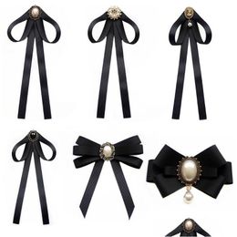 Pins Brooches Imitation Pearl Ribbon Pin Bow Tie Vintage Pre-Tied Collar Jewellery Bowknot Shirt Necktie Clip For Women Girls P Drop Del Dhplu