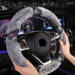Steering Wheel Covers Winter Furry Diamond-Encrusted Universal Cover 37-38 CM 14.5-15 Inches Woven Soft On M Size