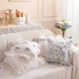 Plush Pillows Cushions Romantic French Style Rural Ruffles Lace Pillowcase Cotton Embroidered Cushion Cover Sweet Princess Home Bedroom Sofa Decoration YQ231004