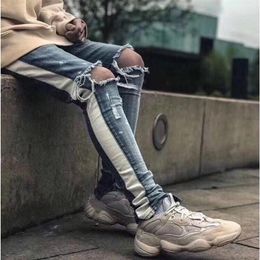 Newest Design Winter Mens Jeans Designer Famous Brand Mens Washed White Stripe Off Casual Slim Lightweight Stretch Skinny Pants St287e