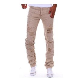 Mens Fashion Designer Jean Pantalones Ripped Draped Distressed Biker Jeans Khaki Blue Black Grey210I