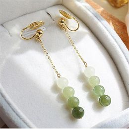 Dangle Earrings Hetian Jade Bead Drop Long For Women Green Gradient Beads Can Be Worn Without Pierced Ears Jewellery