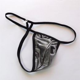 Mens G-string pouch Low Rise String Posing Thong Contoured Pouch Triangle back Shiny Satin Knit G7998 Shiny Underwear291R