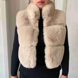 Women's Fur Faux Fur 2023 new Women's faux fur vest short plus stand collar fashion autumn-winter women fur vest fluffy artificial fur jacket T231003