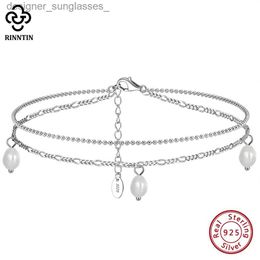 Anklets Rinntin 925 Sterling Silver Layered Ball Chain Figaro Chain Anklet for Women Summer Fashion Ankle Chain Straps Jewellery SA41L231004