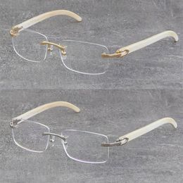 Whole Classic Styles Rimless Metal Frame Man Woman Optical Luxury Buffalo Horn Eyeglasses 18K Gold Frame Silver White Genuine 215q