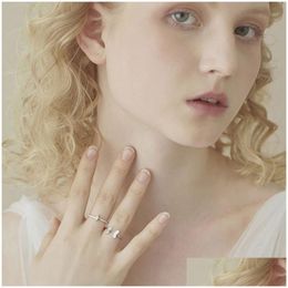 Band Rings Sier Korean White Three-Nsional Butterfly Zircon Double Ring Set Unique Design Insect Combination Drop Delivery Jewelry Dhzhd