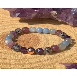 Beaded Mg1458 Strand Grey Moonstone Bracelet Amethyst Angelite Gemstone Mixed Web Agate Lepidolite Wrist Mala Drop Delivery Jewellery Br Dh4Tg