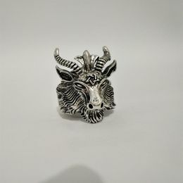 Retro Sheep Goat Horn Head Finger Ring Satan Worship Baphomet Aries Zodiac Wicca Star For Men Boy Gift Punk Biker Animal Jewelry308H