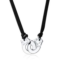 Real 925 Sterling Silver Handcuff Menottes Pendant Necklace With Red Black Rope For Men Women France Dinh Jewelry234S
