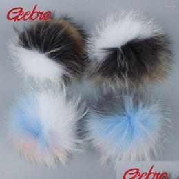 Berets Geebro 3 Tone Colors Work 5 Pcs/Pack Real Natural Raccoon Fur Pompoms Beanies Hats Headband With Applique Wholesale Price Drop Dhbrt