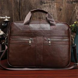 Briefcases Men's Head Layer Cowhide Business Briefcase Office Diagonal Cross Shoulder Bag Conference Documents Handbag 14 Inch Laptop