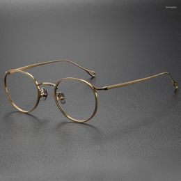 Sunglasses Frames Designer Brand Classic Round Browline Glasses Frame For Men And Women Vintage Hand Craft Super Light Gold Titanium