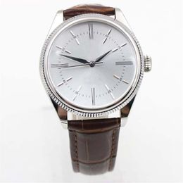 Brand New Cellini Time Date White Gold White Index Dial Domed & Fluted Double Bezel Black Leather Bracelet Solid Back Dress Watch 292V