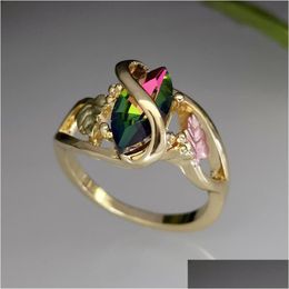 Rings Trendy Female Crystal Leaf Thin Ring Charm Gold Color Engagement Luxury Rainbow Zircon Stone For Women Drop Delivery Jewelry Dhgvp
