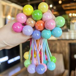 Hair Accessories 2pcs/lot Ponytail Ball Ties For Girls Elastics Hairband Colourful Twin Bead Pom Balls Rope Kids