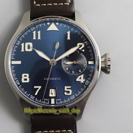 Top version ZFF Big Pilot 500908 7 Day Power Reserve Blue Dial Cal 51111 Automatic 500916 Mens Watch Steel Case Leather-Strap Spor223m