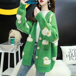 2024 outono inverno moda estilo coreano feminino casual camisola e cardigans manga longa com decote em v botão acima solto jaqueta casaco