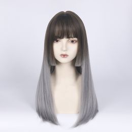 Hot selling princess cut bangs full headdress long straight hair Hime cut synthetic wig multi Colour optional, daily, cosplay