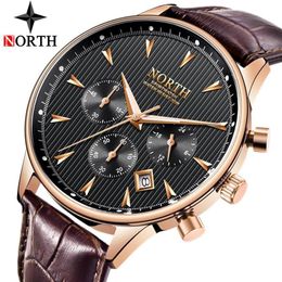 Wristwatches North Mens Watches Top Chronograph Quartz Watch Men Leather Fashion Casual Sport Military Relogio Masculino228W