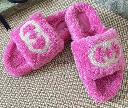 Designer Wool Slippers Sheepskin Shoes Sandals Women Soft Winter Luxury Plush Rubber Sole G Thick Outer Wear Premium Feeling Wool Slippers