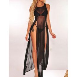 Basic Casual Dresses Womens Bikini Swimsuit Er Up Sundress Beach Wear Mesh Sheer Long Dress Summer Bathing Suit Holiday Sarong Pareo T Dhnwm