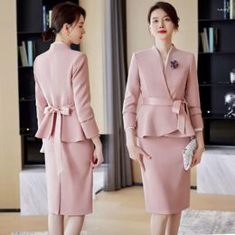 Two Piece Dress Women Formal Blazer Skirt Sets 2023 Autumn Pink Black Purple Elegan Female Office Ladies Work 2-piece Jacket Suit With