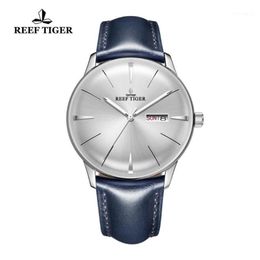 Wristwatches 2021 Reef Tiger RT Dress Watches For Men Blue Leather Band Convex Lens White Dial Automatic RGA82381264e
