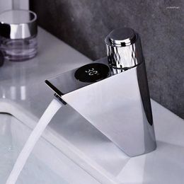 Bathroom Sink Faucets LED Digital Basin Faucet Black Tap Water Power Mixer Taps Brass Chrome Temperate Display Smart