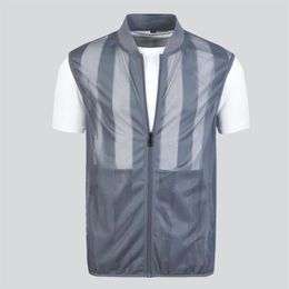 Men's Vests Summer Mesh Vest Men Casual Stand Collar Striped Ultra-light Waistcoat Fashion Korean Clothes Tactical Large Size267K