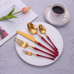Dinnerware Sets Kitchen Tableware Cutlery 20pieces Knife Fork Spoon Set Red Golden Restaurant Luxury Dinner