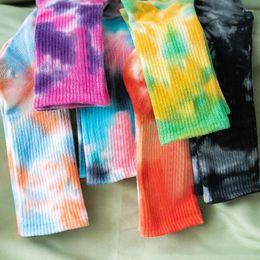 Women Socks Tie-dye Street Trend High-top Tide Men And Solid Colour Cotton Basketball Skateboard Calcetines