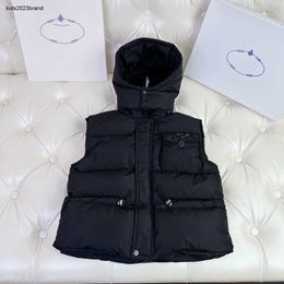 designer kids Cotton Hooded vest Chest pocket Waistcoat for girls Size 110-160 CM Elastic waistband design sleeveless Jacket Oct05