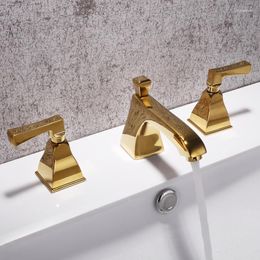 Bathroom Sink Faucets Luxury Gold Brass Faucet Three Holes Two Handles Basin Mixer Top Quality Cold