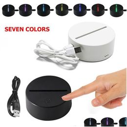 Night Lights 3D Led Lamp Base 7 Colour Touch Switch Leds 4Mm Acrylic Panel Optical Illusion Light Battery Or Dc 5V Usb Drop Delivery Dhut8