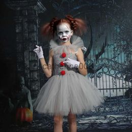 Special Occasions Grey Clown Tutu Dress for Girls Carnival Halloween Costume for Kids Girl Joker Cosplay Tulle Outfit Children Party Scary Clothes x1004