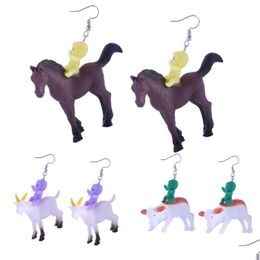 Dangle Chandelier Personality Funny Cartoon Animal Cow Horse Sheep Pendant Lovely Baby Doll Earrings For Women Unusual Goth Harajuku D Dhyxf